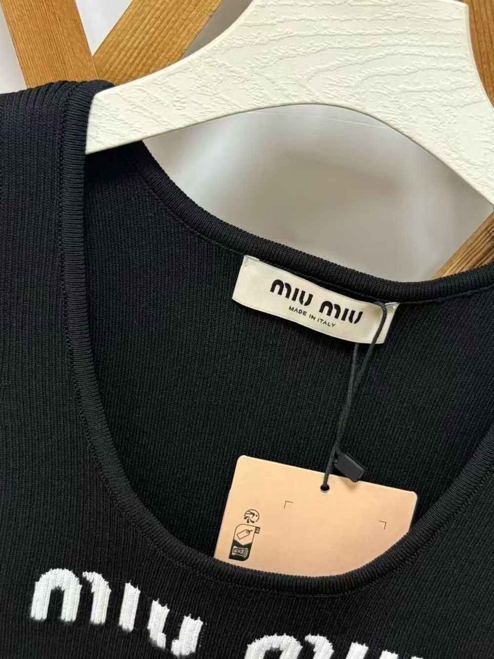 Miu Miu Black Ribbed Logo Crop Tank - Picture 3 of 4